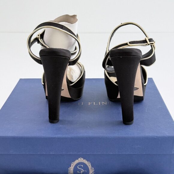 Sarah Flint Black Satin & Gold Mihaela 120mm platform Heels - Picture 5 of 13